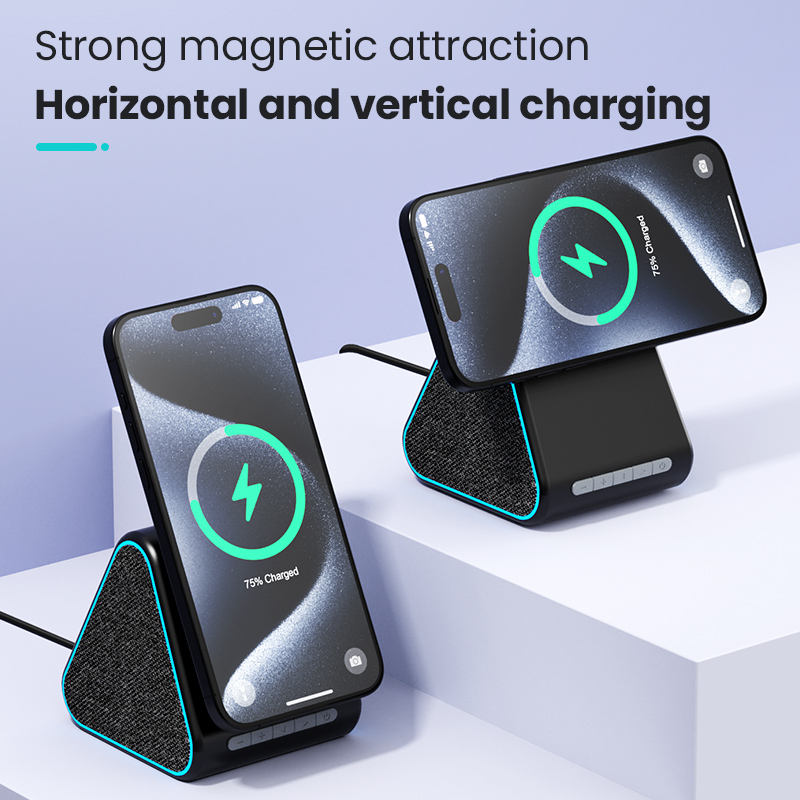 Wireless charger with speaker suitable for Apple phone magnetic wireless charging stand adjustable with Bluetooth speaker