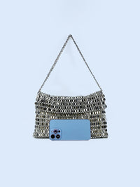 Thumbnail for Retro metal sequin silver bag women's bag hand woven high-end feel handbag shoulder and armpit bag