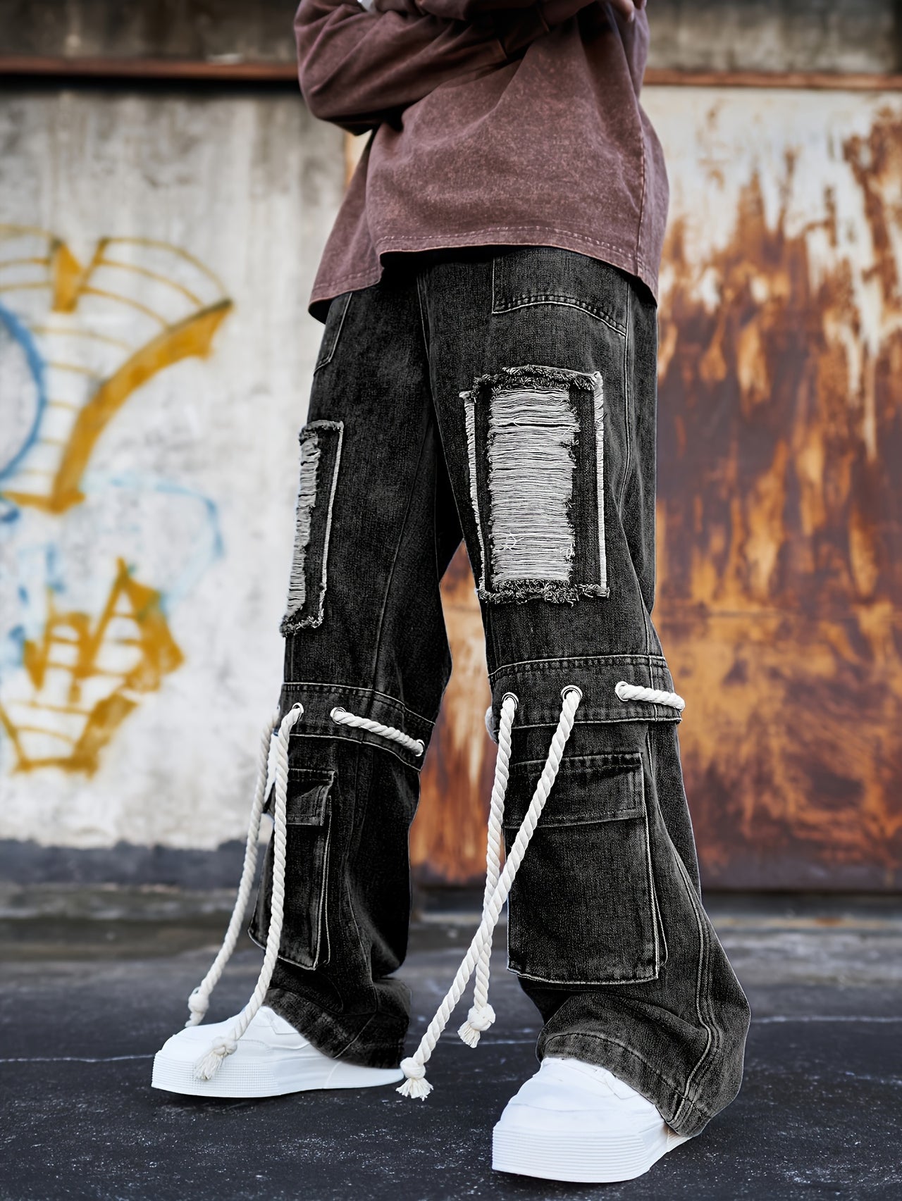 Men's Straight Leg Distressed Ripped Jeans, Fashion Denim Pants With Pockets For Men, Street Style Fashion, Outdoor Cloth - Update Avenue