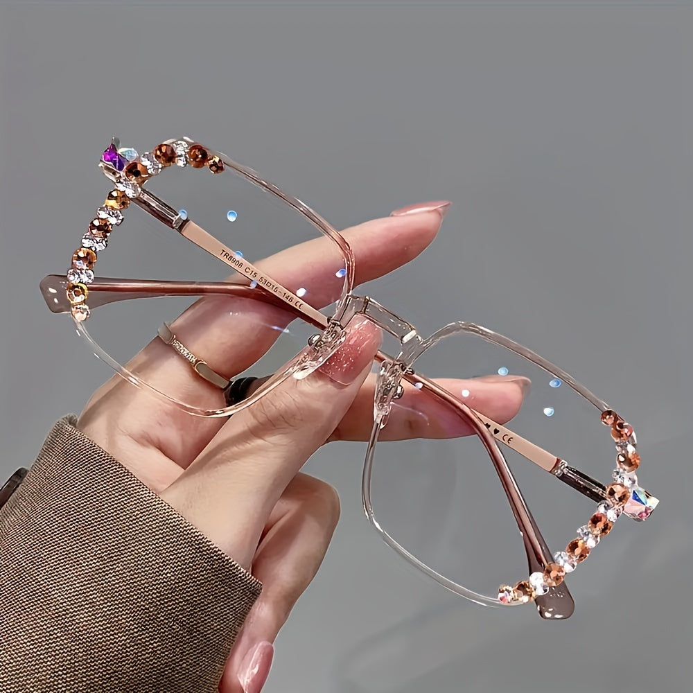 1pc Anti Eyestrain Glasses For Women Fashion Rhinestone Embellished Square Transparent Frame Eye Protection Computer Glasses