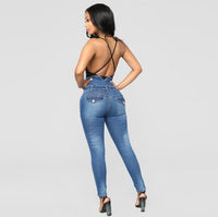 Thumbnail for Factory direct cross-border hot European and American foreign trade plus-size high-waisted four-breasted stretch slim foot denim trousers women