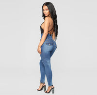 Thumbnail for Factory direct cross-border hot European and American foreign trade plus-size high-waisted four-breasted stretch slim foot denim trousers women