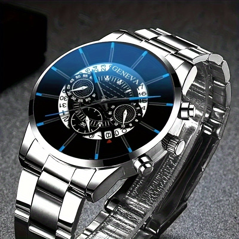 2 PCS Exquisite Men's Quartz Watches & Stylish Stainless Steel Watch Chains - Fashionable, Durable, Perfect Gift for Valentine's Day, Father's Day, or Any Special Occasion