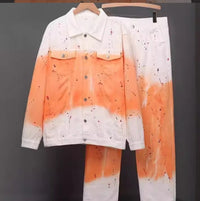 Thumbnail for Cross -border American trendy national trendy ink denim suit men's new loose high street hoe handsome denim jacket tide - Update Avenue