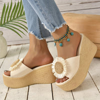 Thumbnail for Women's Elegant Solid Color Sandals, Platform Slip On Walking Summer Shoes, Comfort Wedge Holiday Shoes