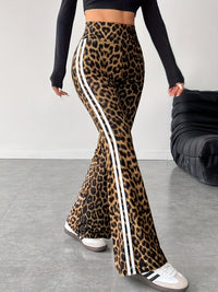 Thumbnail for Women's High-Waist Flare Pants with Elastic Waistband - Casual Leopard Print & Striped, Stretchy Polyester, Machine Washable, Non-See-Through, All-Season Comfort Fit - Update Avenue