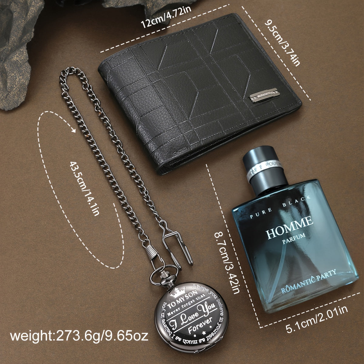 3pcs Men's Fashion Set: Vintage-Inspired Watch, Casual Wallet & Perfume - Perfect Gift for Him