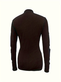 Thumbnail for Cut Out Mock Neck Slim T-shirt, Y2K Long Sleeve Top For Spring & Fall, Women's Clothing - Update Avenue