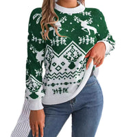 Thumbnail for 2025 New Year Autumn Winter Casual Deer Pattern Long Sleeve Hoodie Sweater Christmas For Women Red Green Knitted Pullover Jumper