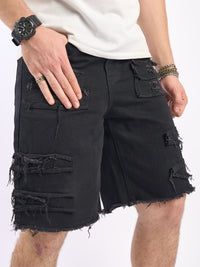 Thumbnail for Men's Solid Frayed Denim Shorts With Pockets, Casual Cotton Blend Jeans For Summer Outdoor Activities - Update Avenue