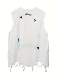 Thumbnail for Retro Embroidery Men's Ripped Sleeveless Cotton Comfy Crew Neck Tank Top For Summer Outdoor - Update Avenue