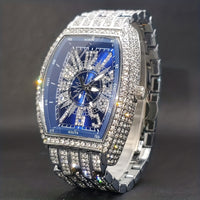 Thumbnail for Classic 55mm Black Dial Wristwatch Men's Famous Brand Faux Diamond Silver Quartz Watch Original Ice Out Shiny Waterproof Clock, Ideal choice for Gifts