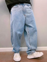 Thumbnail for Men's Solid Wide Leg Loose Fit Denim Pants, Versatile Fashion Leisure Jeans, All Seasons - Update Avenue