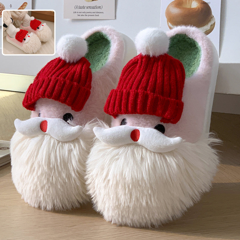 Cute Christmas Santa Claus Home Slippers Winter Warm Indoor Non-slip Floor Plush Shoes For Women - Update Avenue