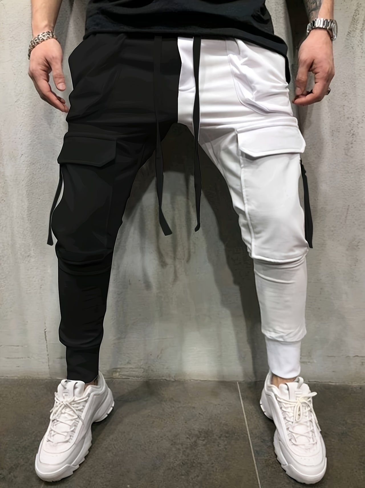 Men's Sports Joggers, Casual Long Pants With Multiple Zipper Pockets, Contrast Color Tapered Cuff Athletic Trousers - Update Avenue