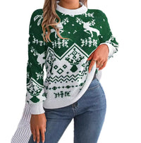 Thumbnail for 2025 New Year Autumn Winter Casual Deer Pattern Long Sleeve Hoodie Sweater Christmas For Women Red Green Knitted Pullover Jumper