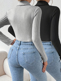 Thumbnail for Solid Rib Knit Bodysuit 2 Pack, Casual Turtle Neck Long Sleeve Bodysuit, Women's Clothing - Update Avenue