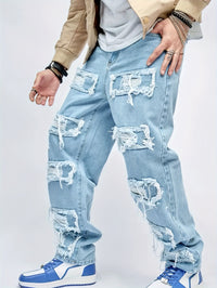 Thumbnail for Men's Loose Fit Wide Leg Ripped Jeans, Men's Stylish Comfy Denim Pants, Street Style Fashion - Update Avenue