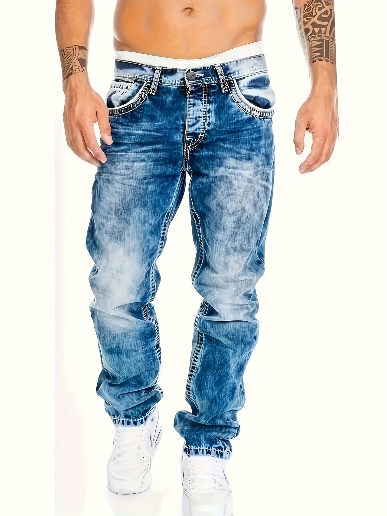 Men's Slim Fit Distressed Jeans, Fashion Street Style Denim Pants For Men, Versatile For All Seasons - Update Avenue