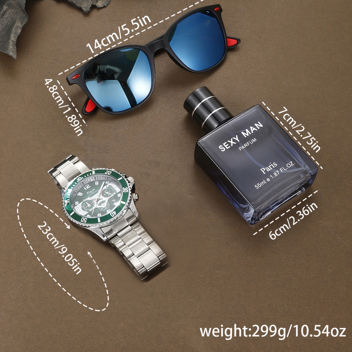 Men's 3-Piece Gift Set with Stylish Quartz Watch, Cool Aviator Glasses, and Elegant Perfume - Non-Waterproof Alloy Watch with Round Dial, Electronic Movement, and Regular Cleaning Maintenance