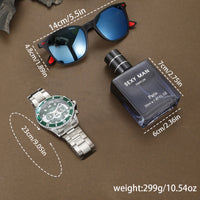 Thumbnail for Men's 3-Piece Gift Set with Stylish Quartz Watch, Cool Aviator Glasses, and Elegant Perfume - Non-Waterproof Alloy Watch with Round Dial, Electronic Movement, and Regular Cleaning Maintenance