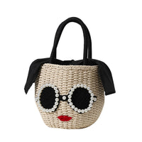 Thumbnail for Japanese fashion rattan woven handbag, cute cartoon Japanese style water bucket woven bag