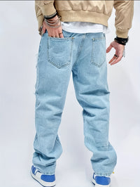 Thumbnail for Men's Loose Fit Wide Leg Ripped Jeans, Men's Stylish Comfy Denim Pants, Street Style Fashion - Update Avenue