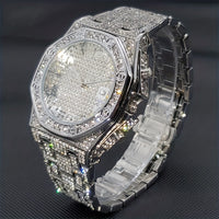 Thumbnail for Golden Watch For Men, With Faux Diamond, Big Wrist Quartz Watches With Calendar, Bussiness Hip Hop Large Watch For Men, Ideal choice for Gifts