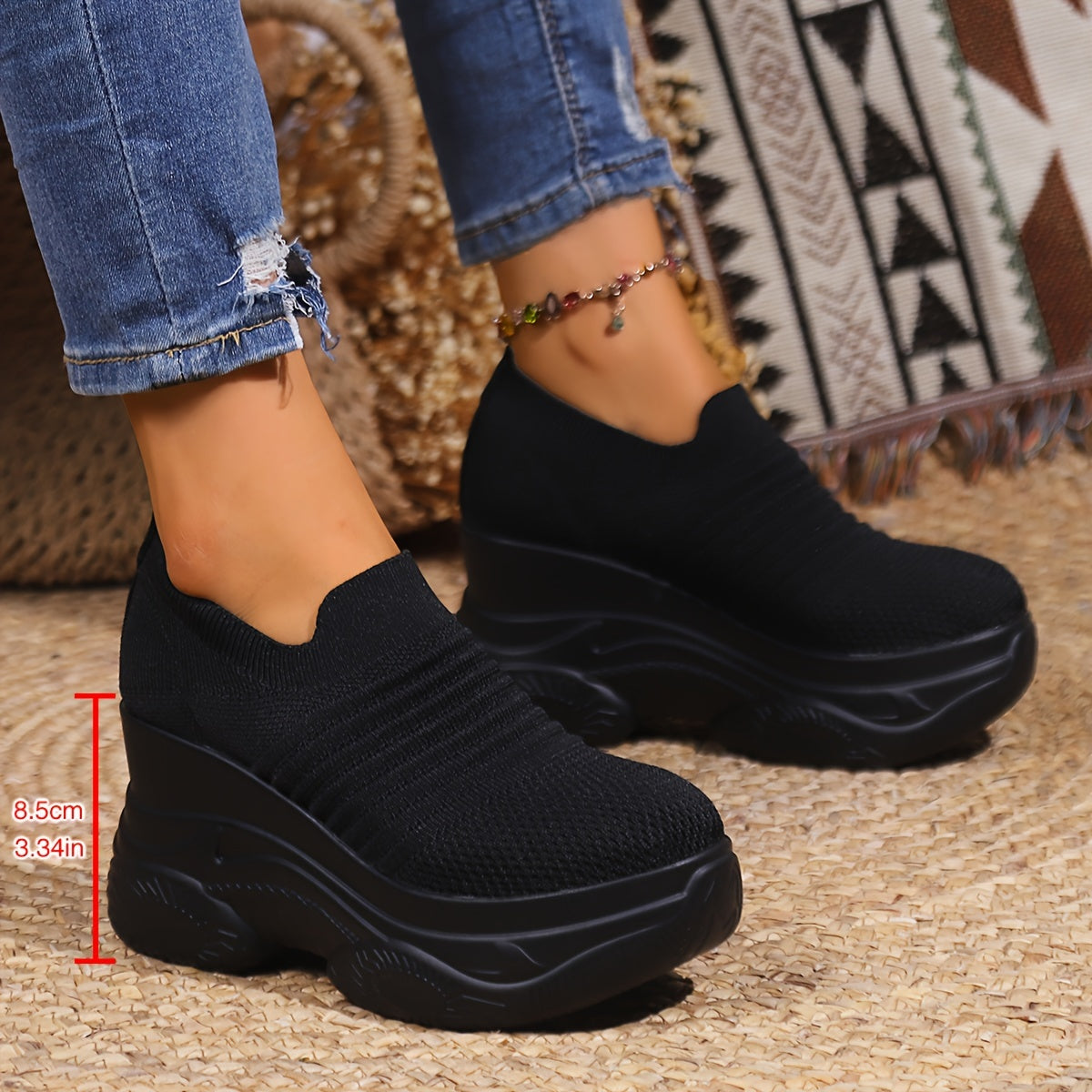 Women's Casual Striped Slip-On Sneakers - Lightweight, Breathable Knit with Thick Platform Sole for All Seasons - Update Avenue