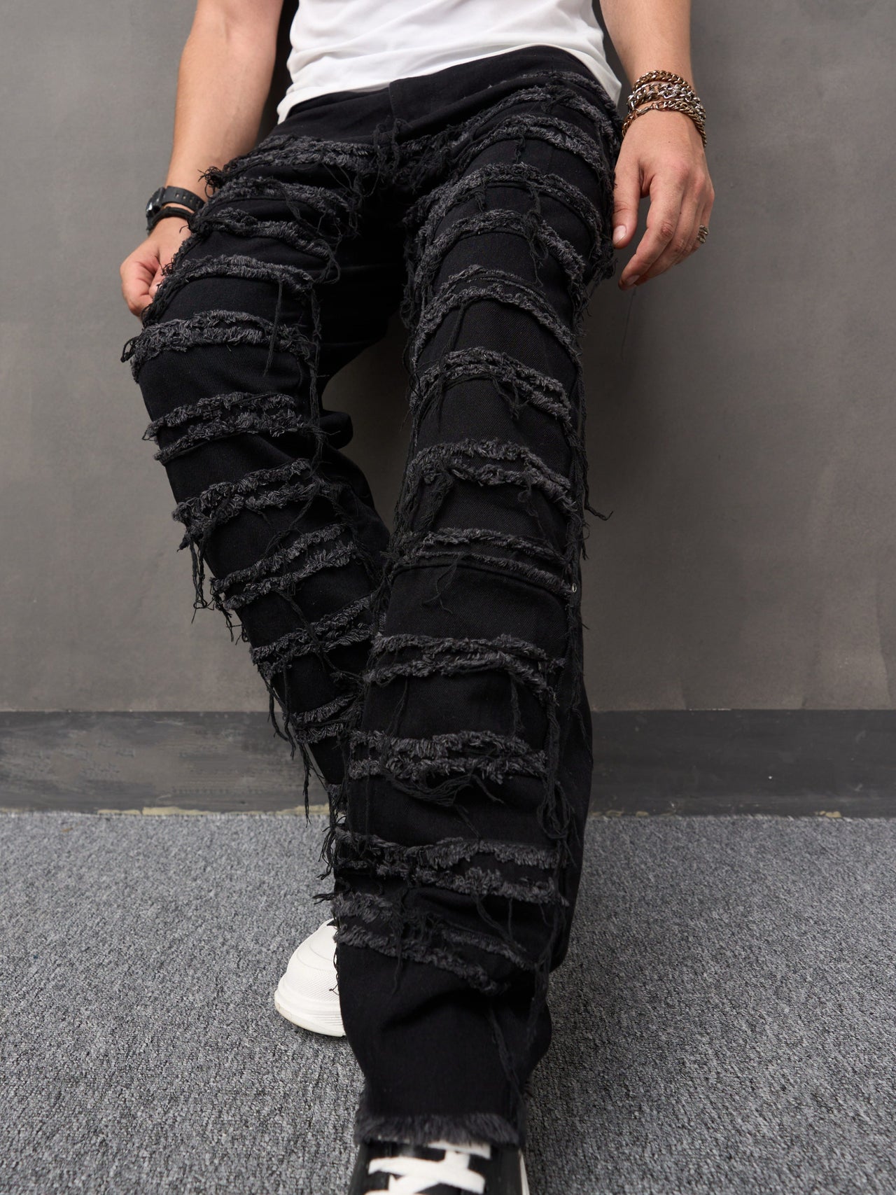 Men's Solid Patchwork Jeans For Spring Fall, Street Style Stylish Causal Denim Pants - Update Avenue