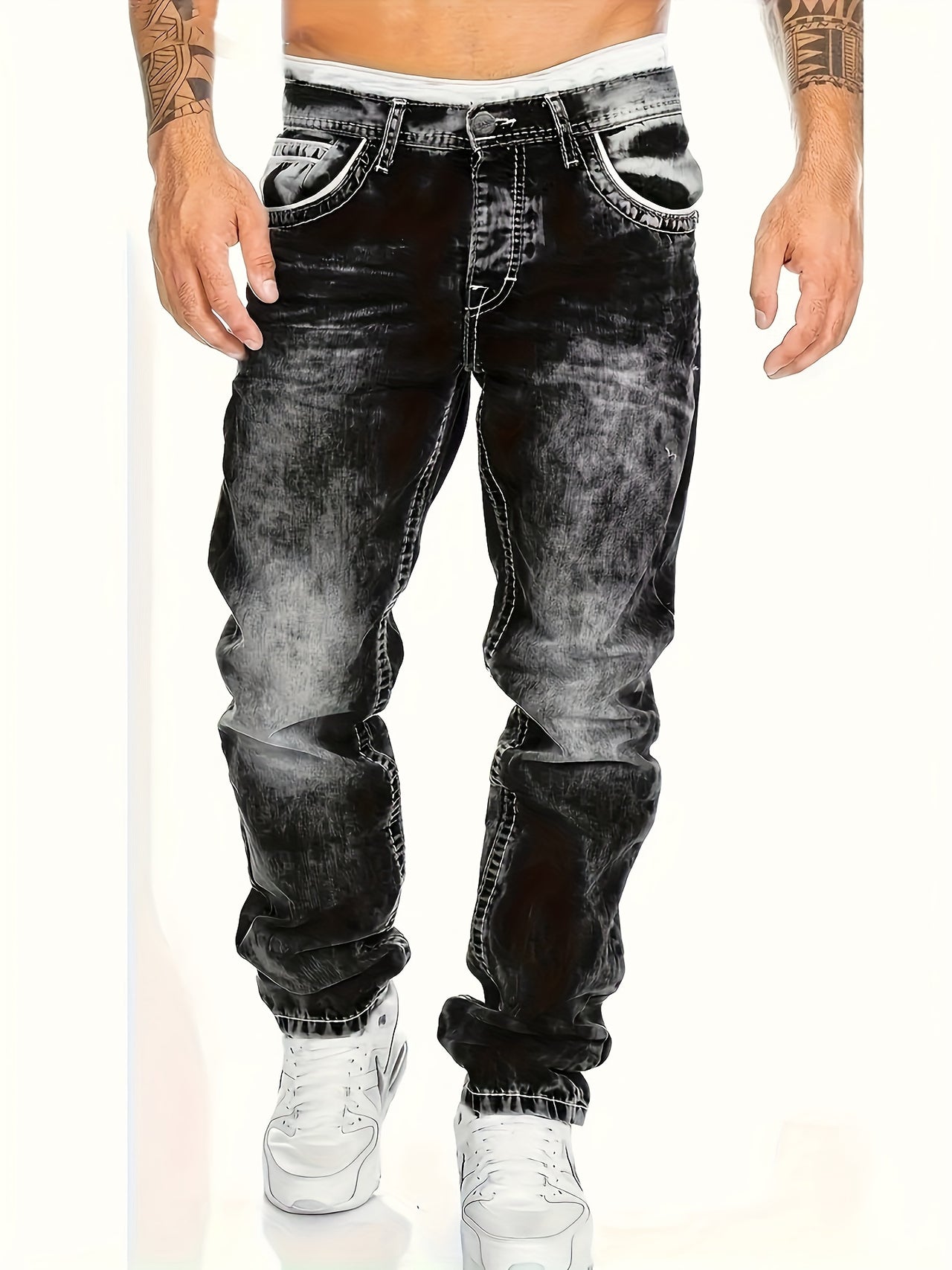 Men's Slim Fit Distressed Jeans, Fashion Street Style Denim Pants For Men, Versatile For All Seasons - Update Avenue