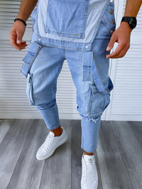 Thumbnail for Men's Slim-Fit Denim Overalls with Side Pockets - Stretch Cotton Blend, Machine Washable, Solid Color - Update Avenue