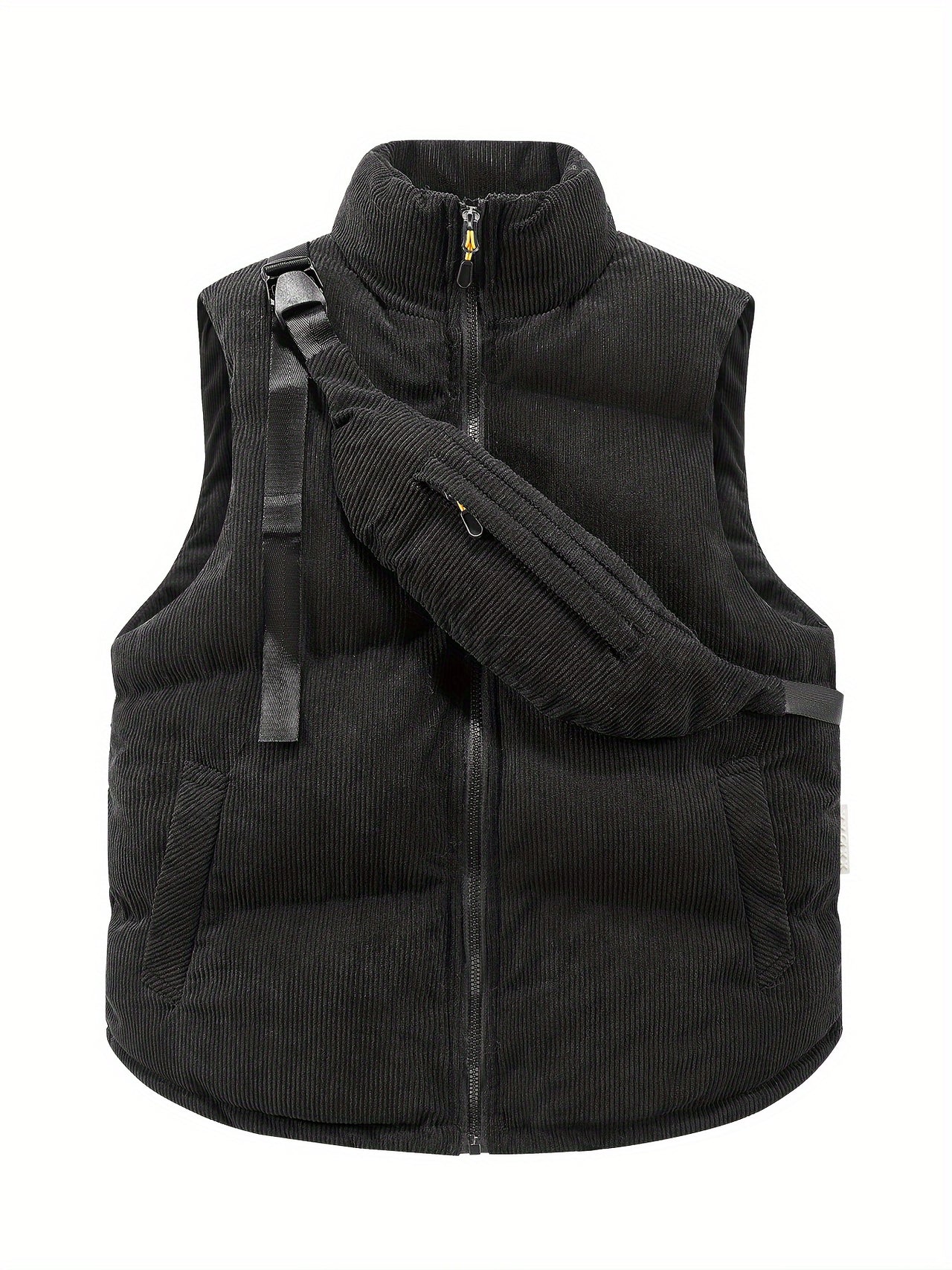 Men's Premium Corduroy Vest with Satchel - Casual Stand Collar, Machine Washable for Fall/Winter - Update Avenue