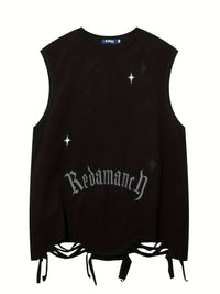 Thumbnail for Retro Embroidery Men's Ripped Sleeveless Cotton Comfy Crew Neck Tank Top For Summer Outdoor - Update Avenue