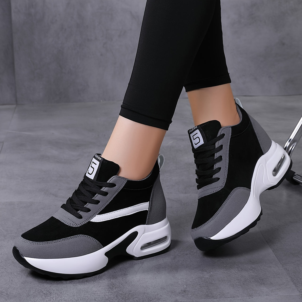 Women's Lace-up Front Chunky Sneakers With Air Cushion, Fashion Platform Sneakers With Hidden Heel For Outdoor Walking - Update Avenue