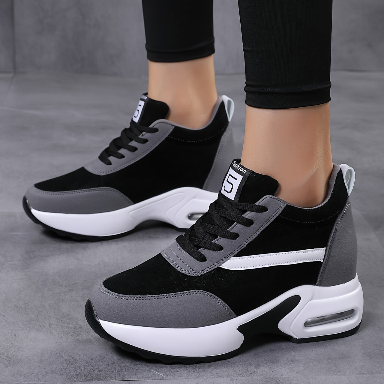 Women's Lace-up Front Chunky Sneakers With Air Cushion, Fashion Platform Sneakers With Hidden Heel For Outdoor Walking - Update Avenue