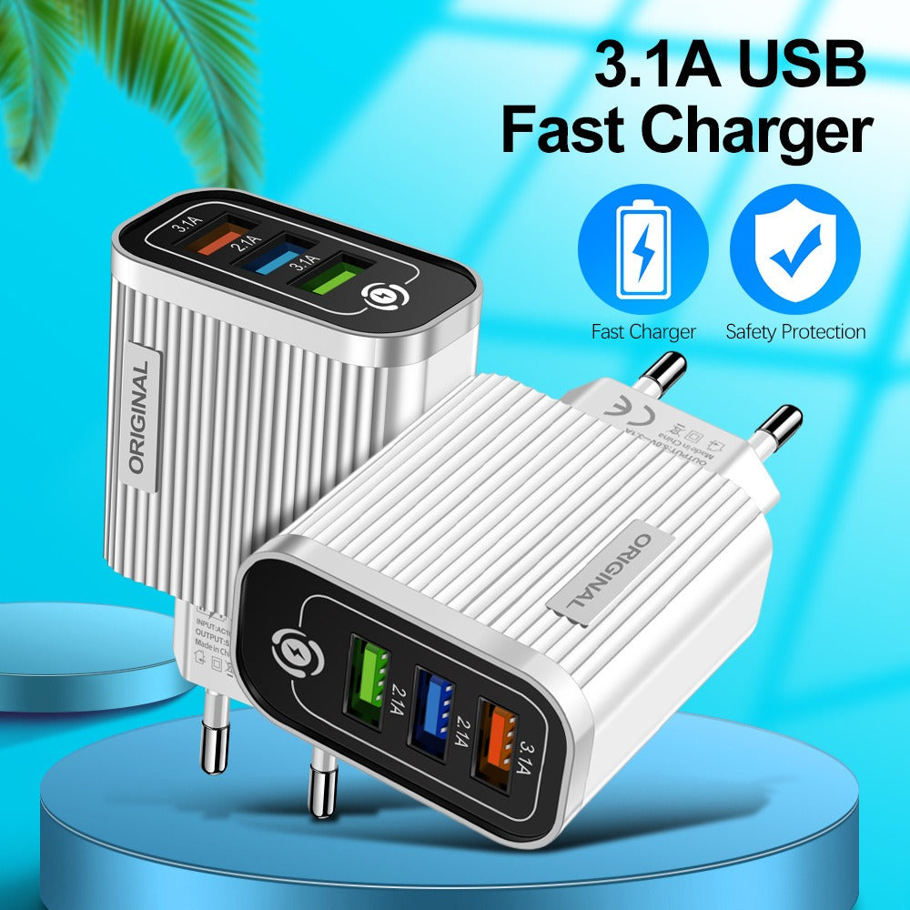 3USB-2.1A Multi Port Mobile Phone Charger Smart Travel Charging Head