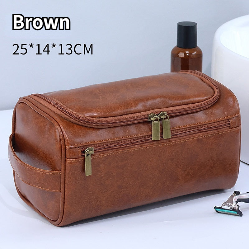 Large capacity men's toiletries bag portable for outdoor use PU waterproof makeup bag minimalist business travel handbag