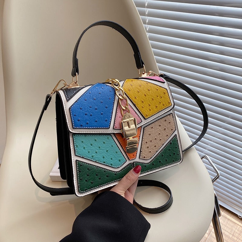 Color blocking hand-held small square bag, versatile for women, single shoulder