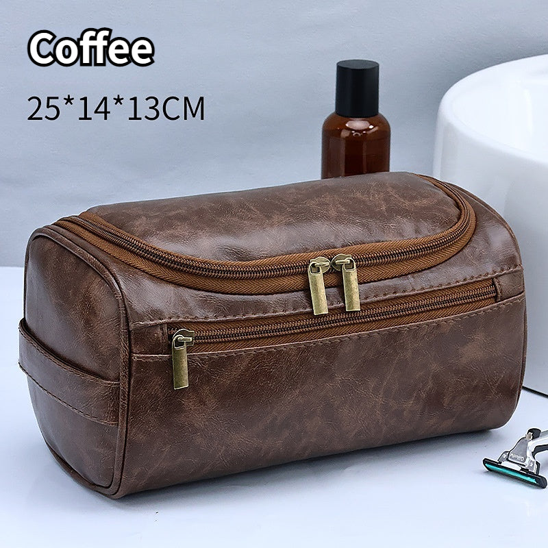 Large capacity men's toiletries bag portable for outdoor use PU waterproof makeup bag minimalist business travel handbag