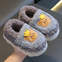 Thumbnail for Children's cotton slippers winter heel men's and women's indoor non-slip wool shoes baby cute cartoon home parent-child shoes