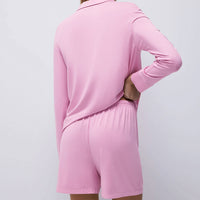 Thumbnail for Europe and the United States Cross Border 2024 Spring Pink Knitted Thin Cotton Pajamas Long Sleeved Straight Shorts Two Piece Loungewear Women