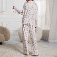 Thumbnail for 2024 European and American women's new pajama suit, long sleeve button shirt, flower fruit print, wide-leg pants, pajamas