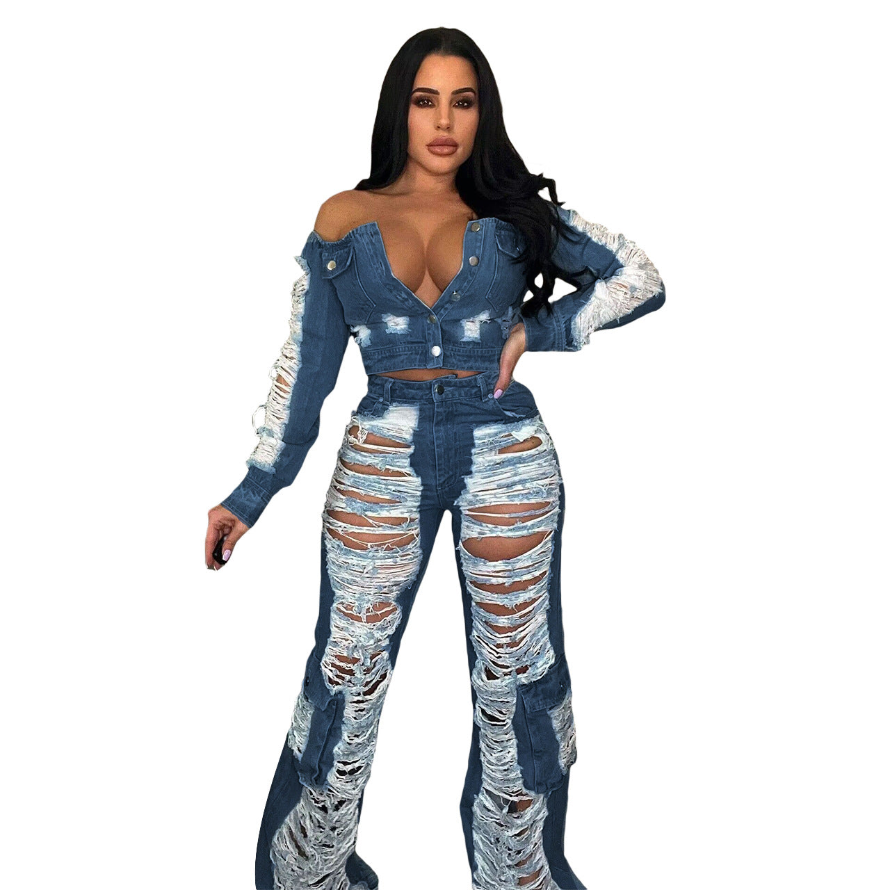 New women's jeans F88493 spot European and American Amazon fashion casual ripped cross-border jeans