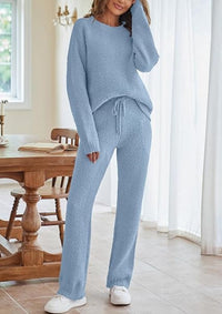 Thumbnail for 2024 European and American autumn and winter Amazon AliExpress new solid color women's round neck long sleeve pants thick warm suit