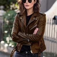 Thumbnail for 2024 leather jacket spring and autumn new tops cross-border foreign trade short motorcycle girl slim jacket jacket to keep out the cold