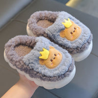 Thumbnail for Children's cotton slippers winter heel men's and women's indoor non-slip wool shoes baby cute cartoon home parent-child shoes