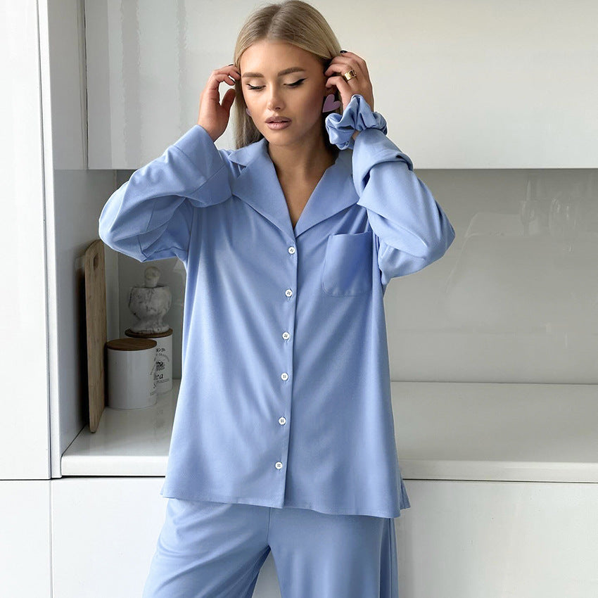 European and American summer new thin chiffon long-sleeved trousers skin-friendly two-piece loose comfortable and breathable women's loungewear