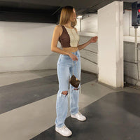 Thumbnail for Cross border new high waist straight leg pants wash jeans ins commuter blue trousers cotton denim women's jeans