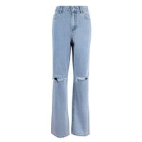 Thumbnail for Cross border new high waist straight leg pants wash jeans ins commuter blue trousers cotton denim women's jeans